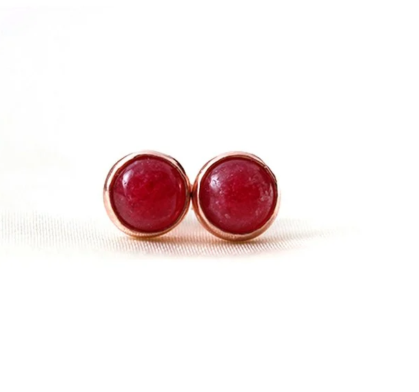 Ruby natural stone MINIMAL 925 SILVER EARRINGS