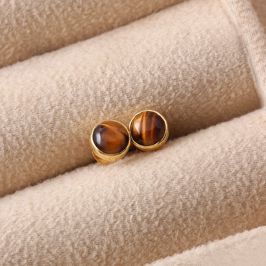 Tiger eye natural stone minimal 925 silver earrings