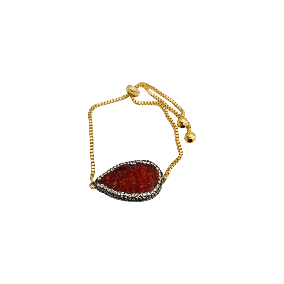 Burgundy Quartz Stone Silver Gold plated Bracelet