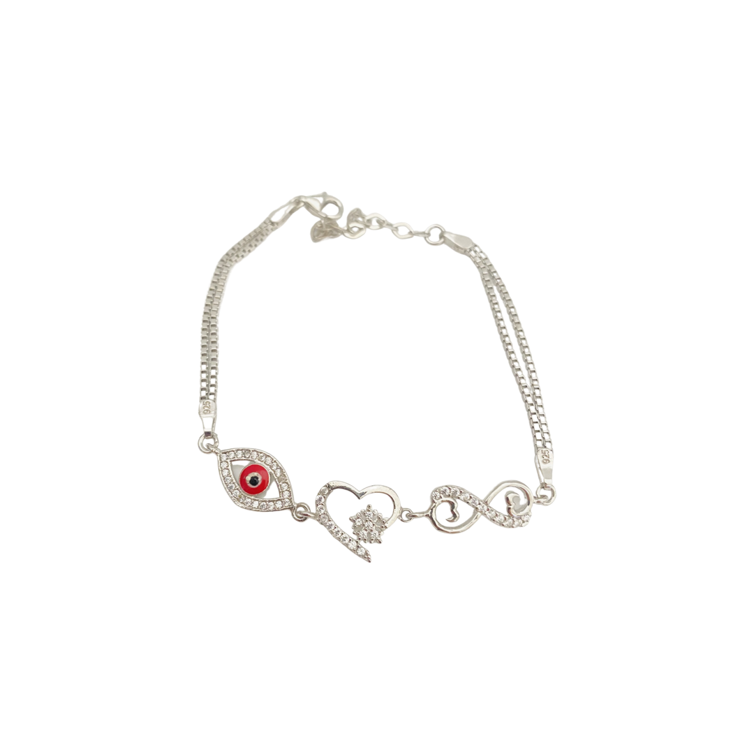 Red Evil Eye zircon  925 Silver Bracelet