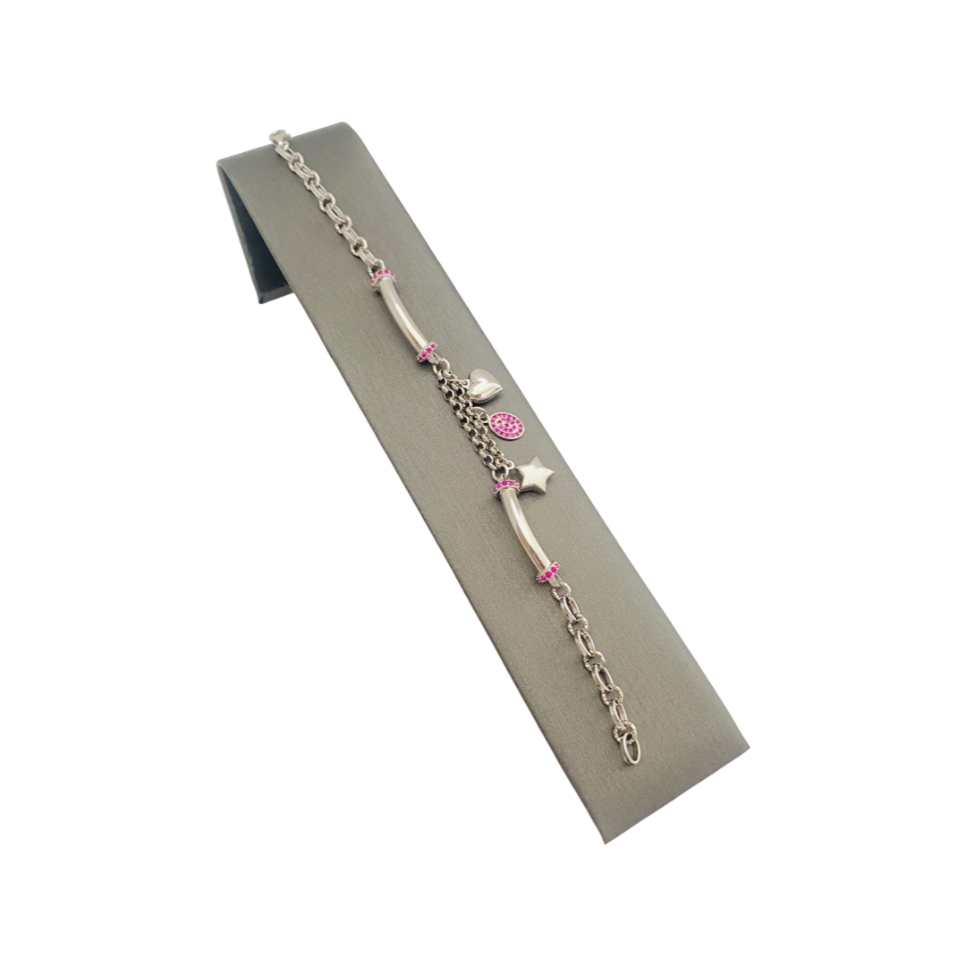 Heart and Star Design Zircon 925  Silver Bracelet