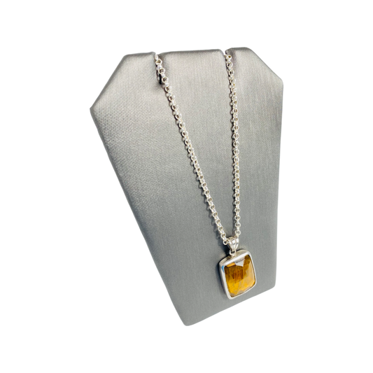 Tiger Eye Natural Stone 925 Silver Necklace