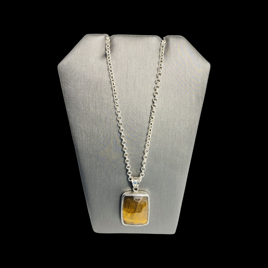 Tiger Eye Natural Stone 925 Silver Necklace