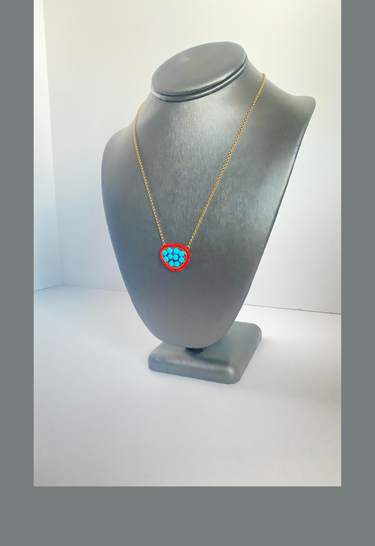 Turquoise and Coral Natural stone Handcrafted Silver Necklace